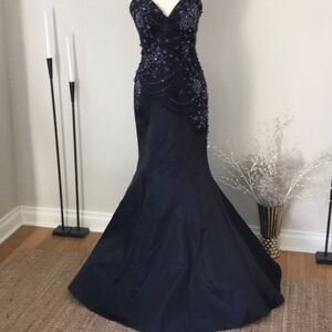 Mac Duggal Midnight Gown with Beaded Accents